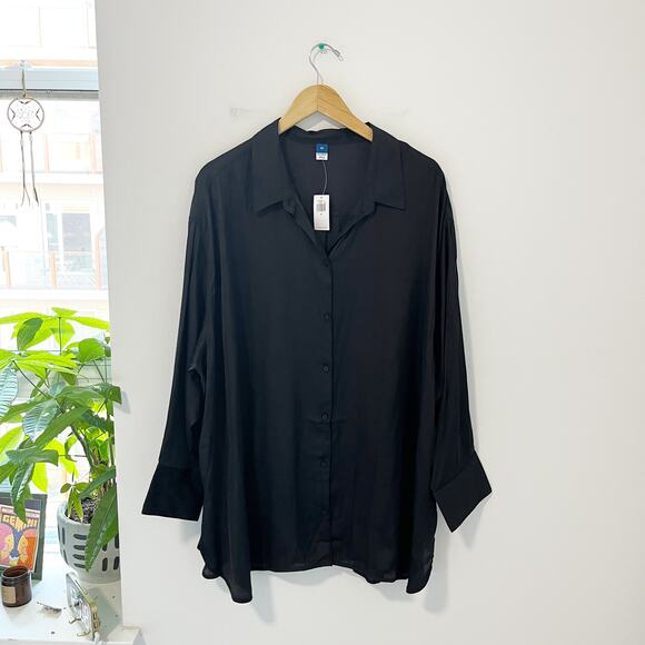 NEW Old Navy Silky Black Long Sleeve Button Up Blouse Size 3X - Picture 1 of 6